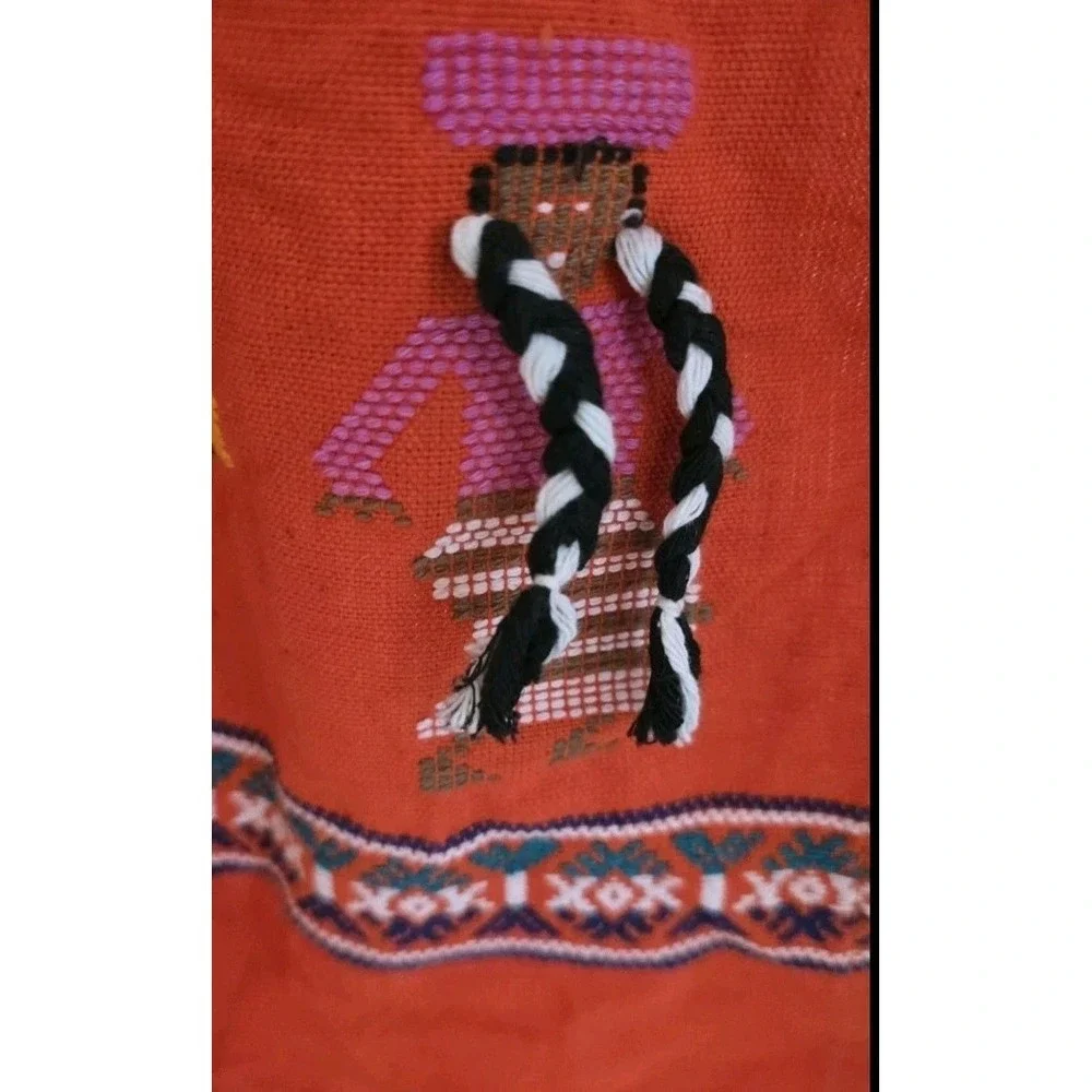 VTG‎ Guatemalan Handwoven Embroidered Apron Cross Stitch Folk Art Boho Chic